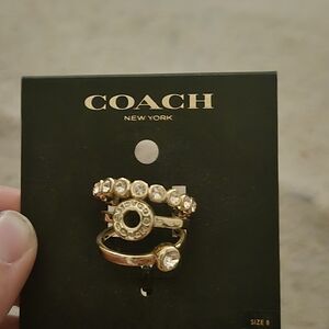 Coach Gold-Tone Embellished Ring Trio